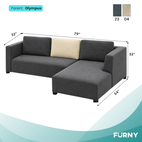 Image of FURNY Olympus 4 Seater RHS L Shape Sofa Set | Plush Velvet Suede Fabric | Modern Design | Soft Comfort Dual Color Cushions for Living Room, Office & Hotels (Dark Grey-Cream)