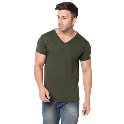Image of JANGOBOY Men's V Neck Half Sleeve Cotton Blend T-Shirt (Pack of 1)