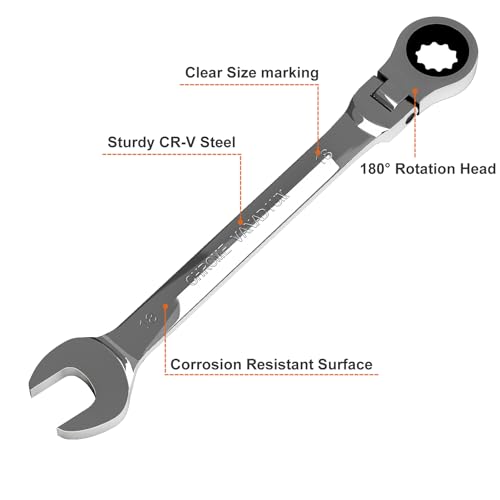 Image of Egofine 18mm Ratchet Wrench Flex Head, Ratcheting Combination Wrench Metric, Industrial Grade Gear Spanner with 12 Point Box End, 72-Teeth Ratchet, Chrome Vanadium Steel