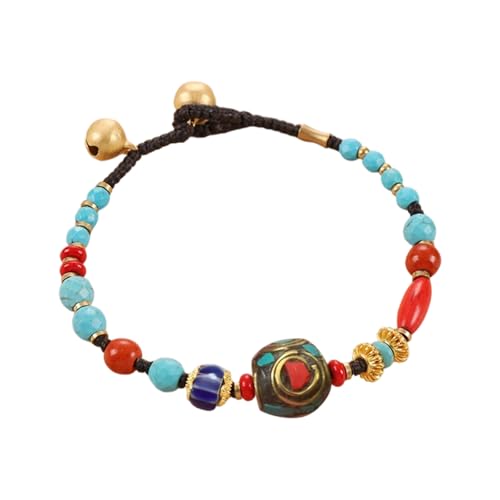 [Worpo] Artisanal Handcrafted Tibetan Nepalese Beaded with Natural Turquoise Stones for Cultural Fashion Expression Cultural Tib