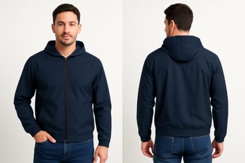 Image of Nephar Men's Waterproof Hooded Zip Rain Jacket - Lightweight Black Windcheater for Daily Wears & Outdoors