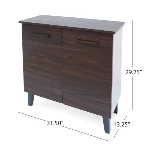 Image of Slate Engineered Wood Storage Cabinet | Modern 2 Door Sideboard with Adjustable Shelves | Multi-Purpose Storage Organizer for Living Room, Dining Room, Kitchen & Office | Dark Walnut Finish