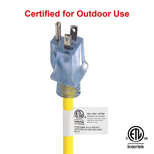 image for Clear Power 25 ft 14/3 SJTW Heavy Duty Outdoor Extension Cord with Lig