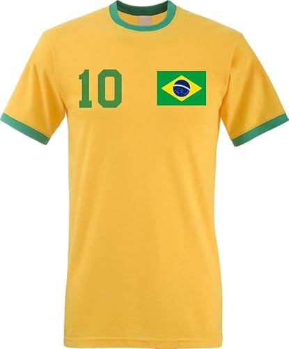 Herren T-Shirt Brasilien Trikot mit eigenem Namen + Nummer - Gelb L