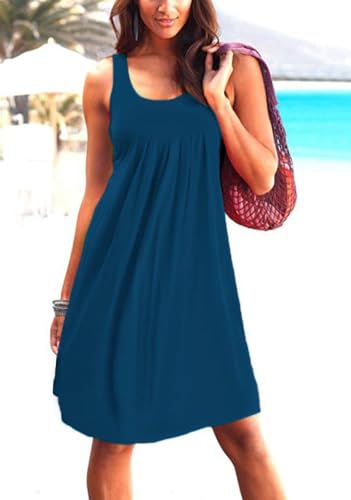 Image of Camisunny Women Casual Loose Tank Dresses Sleeveless Beach Vacation Dress Swing Pleated U Neck Fashion Soft