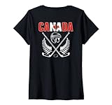 Damen Canada Ice Hockey Fans Jersey Kanadische Flagge Hockeyschläger T-Shirt mit V-Ausschnitt