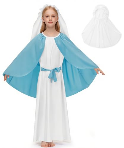 Disfraz para niña con capa azul y vestido blanco 4-10 años