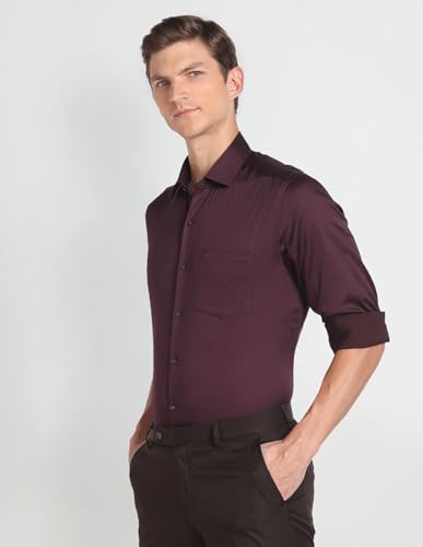 Image of Arrow Men Slim fit Cotton Solid Long Sleeves Cutaway Collar Shirt