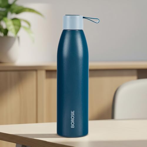 Image of Borosil Hydra 750ml Duomate Blue Stainless Steel Bottle | 24 Hours Hot and Cold Double Wall Vacuum Insulated with Copper Coating | 1 Year Warranty