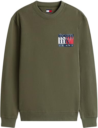 Tommy Jeans Sudadera Hombre Flag Crew con Cuello Redondo, Verde (Pewter Green), XL - imagen 5