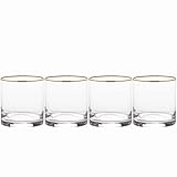 Mikasa Julie Gold Set of 4 Double Old Fashioned Rocks Glass, 15-Ounce, Clear