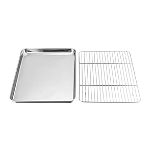 P & P Chef Toaster Oven Pan and Rack Set, Toaster Oven Tray with Broiler Rack, Rectangle 12.5”x10”x1”, Non Toxic…