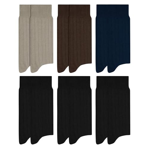 MASH Kit 6 Pares de Meias Mista Canelada Meia Social Masculina Adulto, 1 Azul - 1 Caqui - 1 Marrom - 3 Preto, 39-43