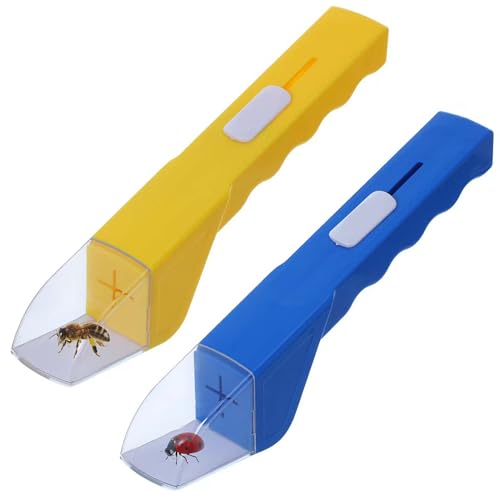2 Pcs DelloidMaz Insect Catcher Small Animals Catcher Nature Exploration Tool to Capture Butterflies Bees Ladybugs Spiders Bug Catcher for Boys and Girls Blue and Yellow (2)
