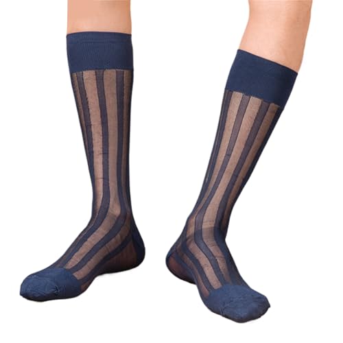 Mens Casual Business Dress Socks Middle Calf Wide Sheer Nylon Stockings Formal Suit See Through Silk Socks