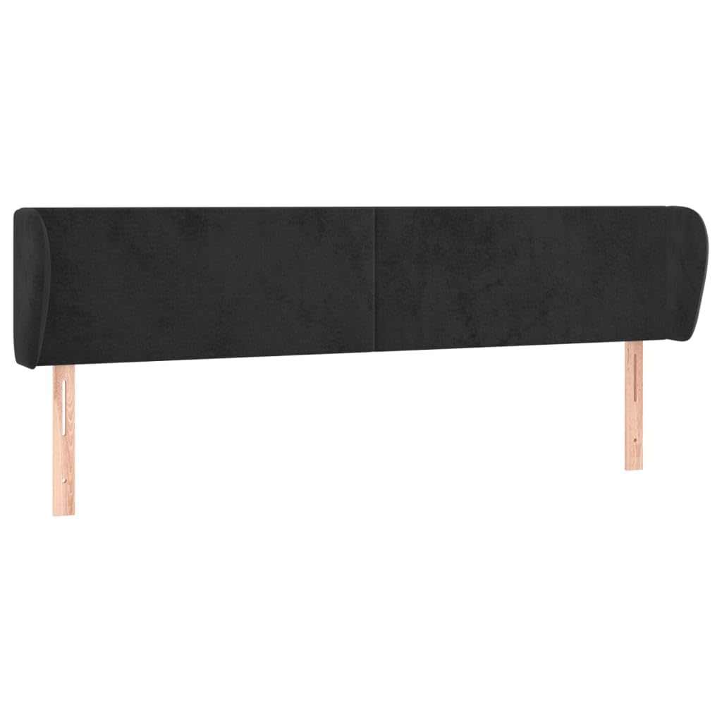 Czarny zagłówek z uszami, 183 x 23 x 78/88 cm, aksamitnie wyściełany, regulowany, do łóżek Queen Size i King Size, stabilna rama drewniana