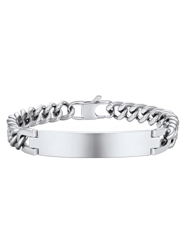 PROSTEEL Chaîne Bracelet Homme 21 cm en Acier Inoxydable, Gourmette avec Plaque Horizontal 10 mm de Large