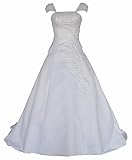 Romantic-Fashion Brautkleid Hochzeitskleid Weiß Modell W054 A-Linie Satin Stickerei Perlen Pailetten DE Größe 44
