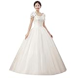 Poliéster VSDEXR Novia Formal Tul Vestido de Novia Flores de Encaje Bordado Vestido de Fiesta Fiesta Elegante Noche hasta el Suelo Falda hinchada Hermosa (Blanco 4XL)
