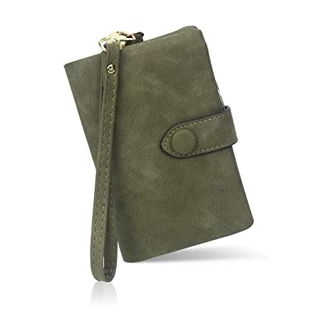 conisy Small Wallet for Women, Leather Bifold Multiple Card Slots Ladies Purse with RFID Protection (Olive Green) Cover