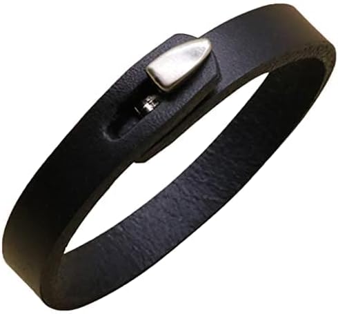 AZYOUNG Pulsera unisex de cuero genunino negro marrón caqui brazalete fácil gancho, 8.7 in