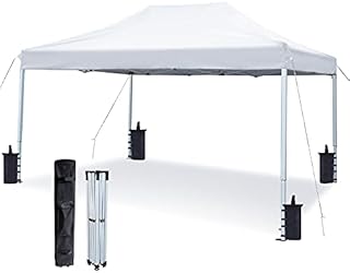 AsterOutdoor 10'x15' Commercial Heavy Duty Pop Up Canopy Tent with Adjustable Leg Heights, Wheeled Carry Bag, Sandbags, Stakes and Ropes, White
