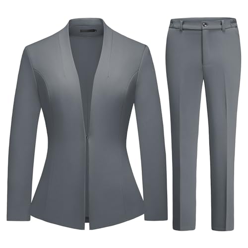 Lamgool Women Suit 2 Piece Open Front Blazer Pants Set Slim Fit Business Casual Outfits