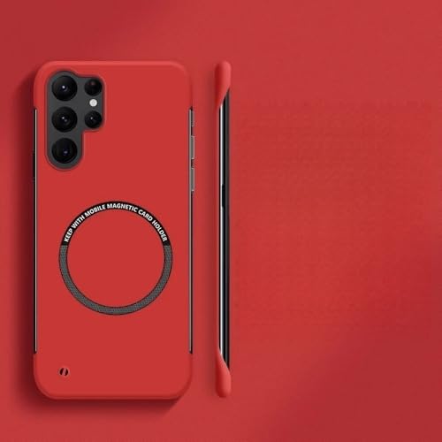 Coque Samsung S23 ultra-fine rigide polycarbonate magnétique rouge mat sans cadre