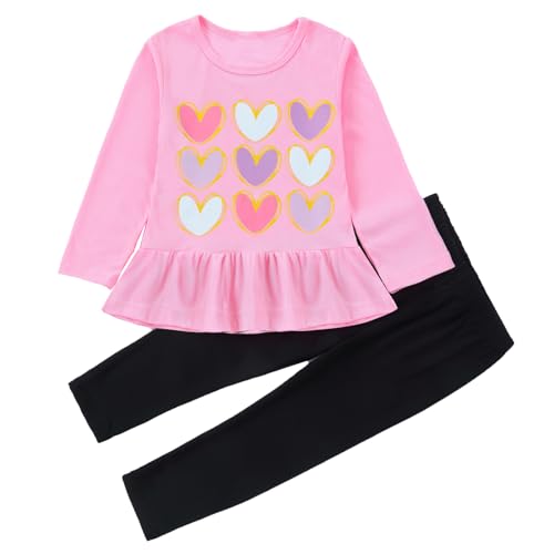 Leggings y camiseta de niña pequeña para otoño e invierno con estampado de corazón