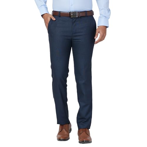 Image of Raymond Men Slim Fit Solid Pattern Polyester Blend Flat Front Casual Trouser