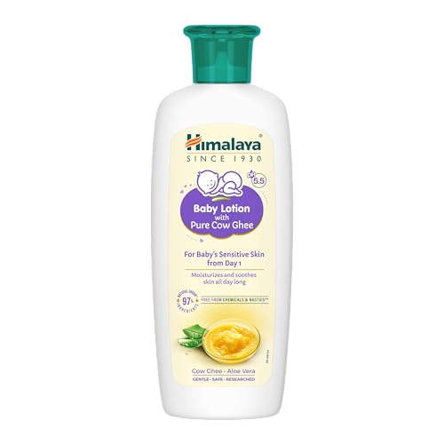Himalaya Baby Lotion With Pure Cow Ghee 200Ml|Ph5.5|Pure Ghee|Aloe Vera|Safe For Newborns|For Baby's Sensitive Skin|No Parabens|No Phthalates|No Mineral Oil|No Synthetic Color|Dermatologically Tested