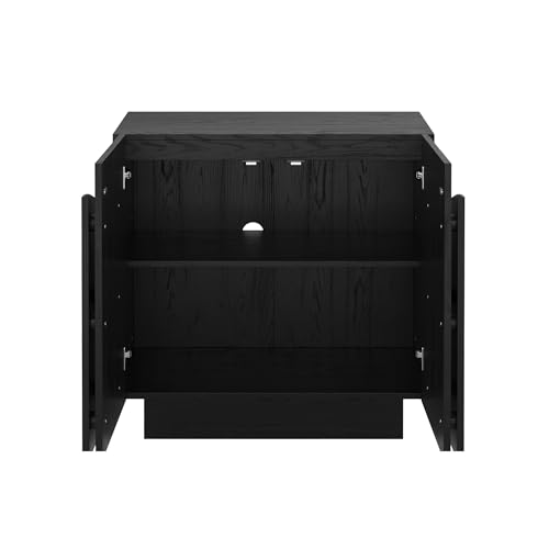 Image of Nathan James Iris Mid-Century Modern Credenza, Black Sideboard Buffet, Living Room Wood Storage Cabinet with Arched Cabinet Doors, Black Credenza Cabinet for Kitchen or Living Room, Black Oak