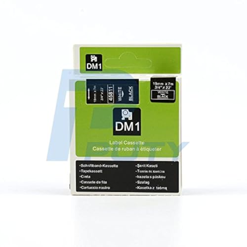 Ruban étiquettes compatible DYMO 45811 D1 19 mm blanc sur noir 7m