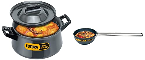 Image of Hawkins Futura 3L Hard Anodised Handi with Lid Black Aluminium & Hawkins Futura 1 Cup Tadka Pan Hard Anodised Black Aluminium 240ml
