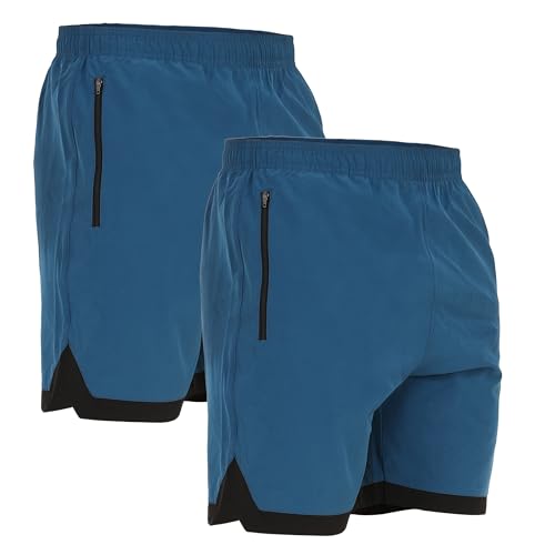 Image of NINQ Mens 2 Pack Polyester Yoga Short Men Summer Running Gym Sports Shorts with Pockets Shorts for Men (Large, Blue)