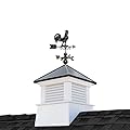 30" Square Manchester Vinyl Cupola with Black Aluminum roof and Black Aluminum Rooster Weathervane by Good Directions