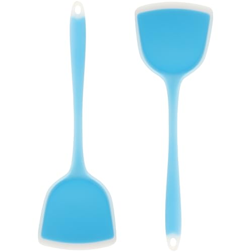 GARVALON 2 Stück Tragbare Silikonspatel Hitzebeständig Bpa Frei Ergonomisch Antihaftbeschichtet mit Aufhängeöse Kratzfest für Beschichtete Pfannen und Woks Küchenhelfer...