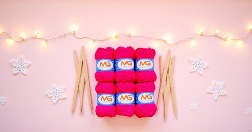 Image of M.G Enterprises Magenta Wool Ball Hand Knitting Art Craft Soft Fingering Crochet Hook Yarn, Needle Knitting Thread Dyed - Pack of 10
