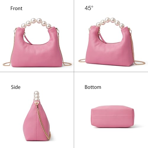 Image of DORIS&JACKY Small Top Handle Clutch Purse for Women, Designer Evening Bag With Pearl Tote Handle and Chain Strap