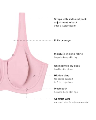Image of Wacoal Women's Simone Sport Underwire Bra, 855170 | Unlined, Underwire, Full Coverage, Moisture Wicking, Maximum Support, Comfort Wire