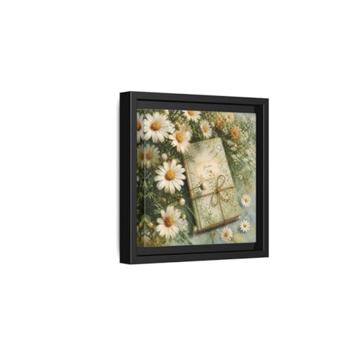 Tableau marguerites de style vintage 20x20 cm avec cadre noir pour décoration de chambre