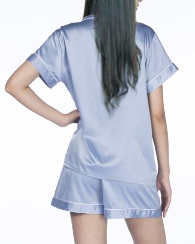 Image of WJing Yi Jia Womens 3Pcs Floral Pajamas Sets Silk Satin Sleepwear XS~4XL Button Down Short Sleeve Shirt Pjs Loungewear