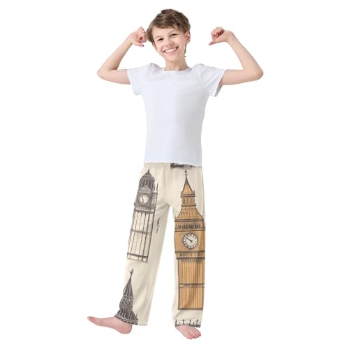London Big Ben Boys Long Pants Soft Trousers Elastic Waist Kids Lounge Bottoms with Pockets S-XL2