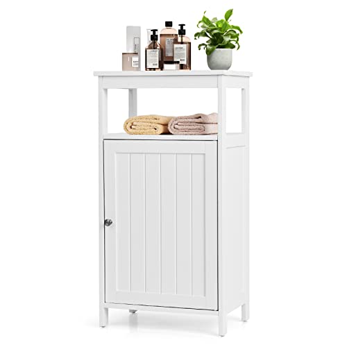LIFEZEAL Armario de Baño, Ahorrador de Espacio, Armario de Suelo con Puerta y Estante, pies antivuelco y Antideslizantes, Organizador para salón, Cocina, 45 x 30 x 84 cm (Blanco')