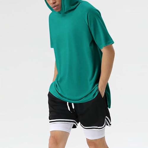 Men's Casual Short Sleeve Hooded T-Shirt Lightweight Plain Summer Workout Gym Pullover Top Quick Dry Hoodies3