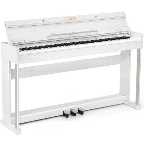 Vediya 88 Key Weighted Digital Piano Keyboard - Wood Piano Desk to Vanity, Hammer Action Electric Piano with MIDI, Ideal Home Digital Pianos & Keyboard Piano for Beginners (White)