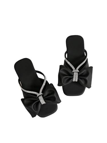 GORGLITTER Girl's Bow Flat Sandals Dressy Rhinestone Strappy Open Toe Summer Cute Slip on Sandals