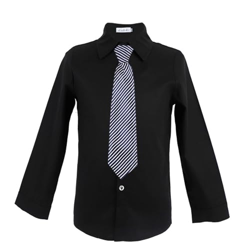 LOLANTA Camisa de Vestir Negro para Niños, Uniforme Escolar, Camisa Oxford, Manga Larga, Abotonada, Ajuste Entallado(11-12 Años, Negro,Tag 160)