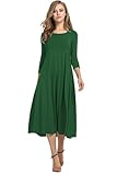 HOTOUCH Womens 3/4 Sleeve Jersey Dress Casual Midi Maxi Dresses (Dark Green XL)