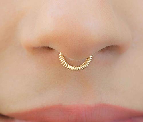 Fake Septum Ring Clip on Wrapped Gold 18g Nose Cuff Non Pierced Jewelry Faux Piercing